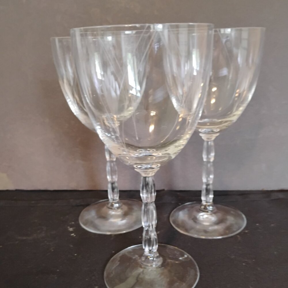 Fostoria Glass Vintage Heraldry Pattern Wine Glass,  set of 3